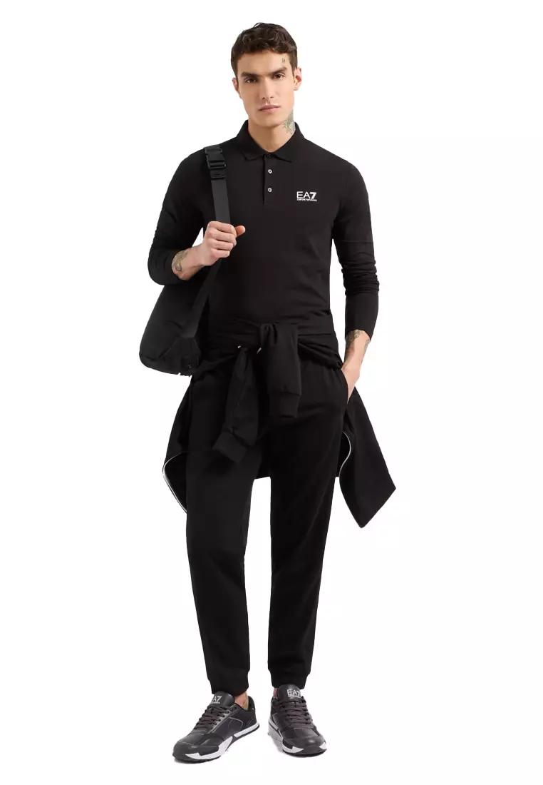 Men's Long Sleeve Polo in Black 8NPF15 PJVQZ