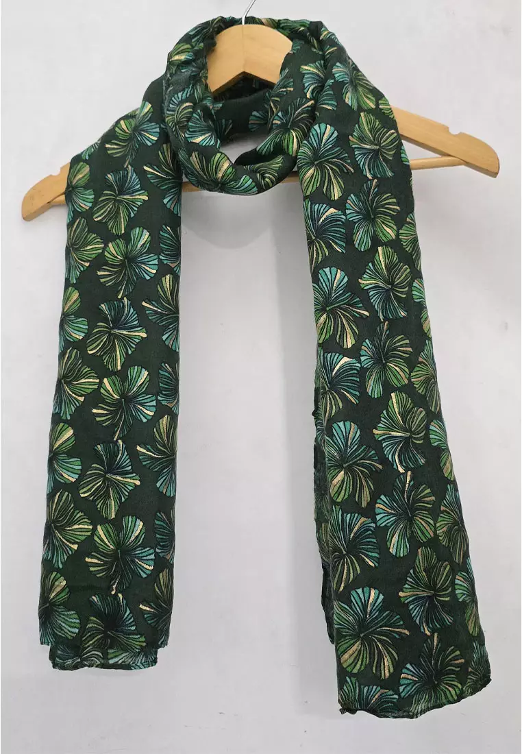 Aksesoris Wanita Orchid Gold Dust Embellish Syal Wanita Prada Viscose Pashmina Shawl Green & Gold