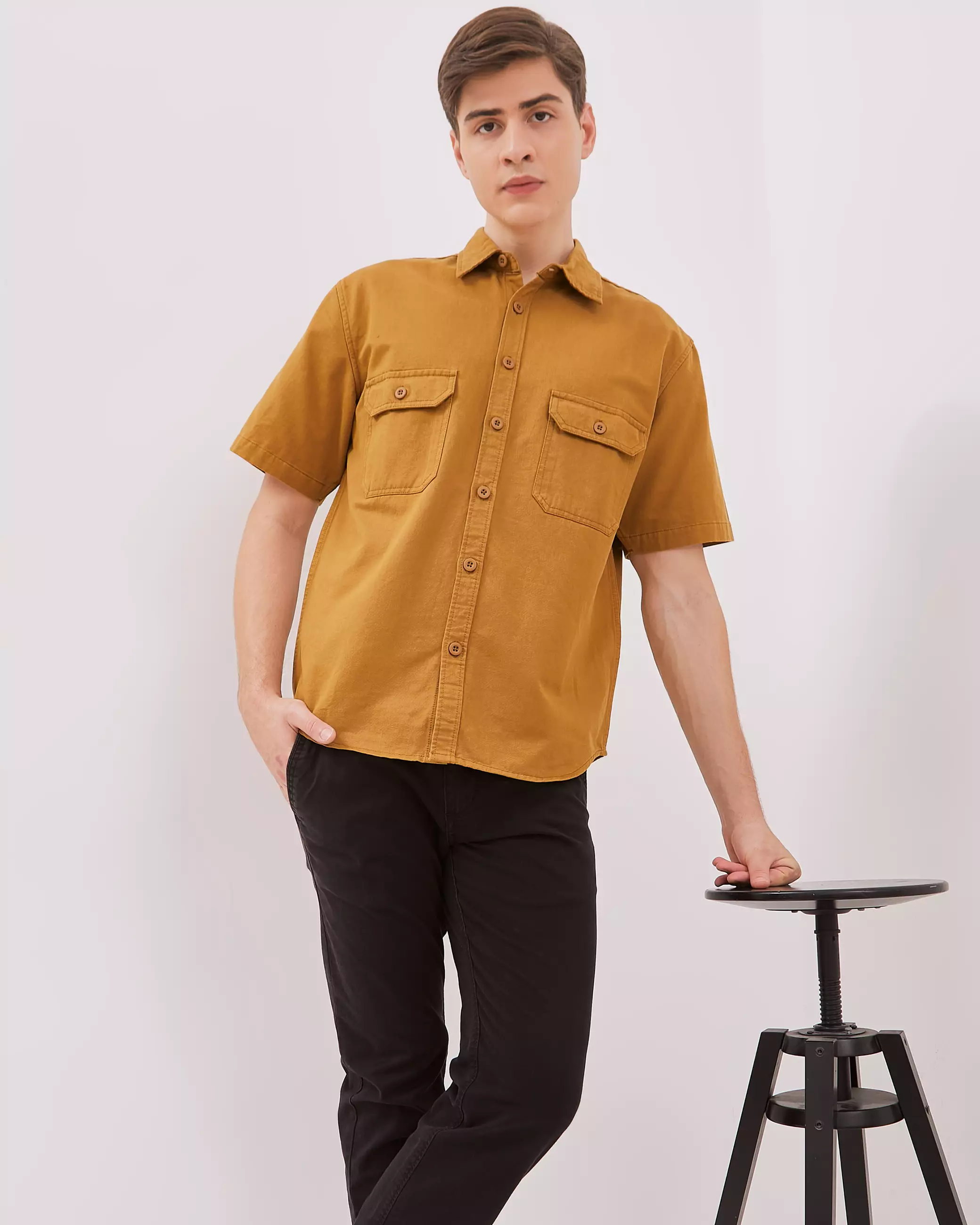AMK Kemeja Pria Lengan Pendek SHS Jiya Ss Camel