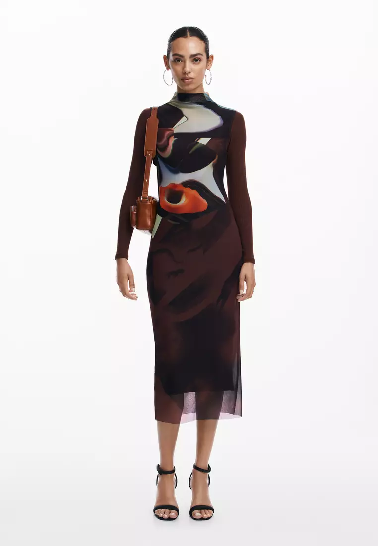 Desigual Damen Long Sleeve Dress - Ärmellanges Kleid Mit Webdesign