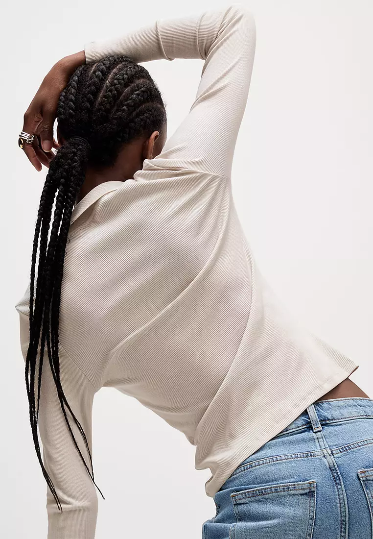 Cotton Rich Ribbed Collared Polo Top