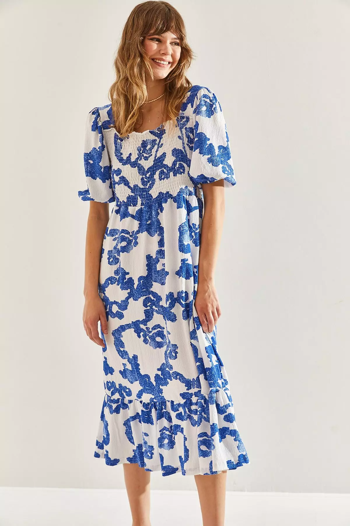 Women's Ruffled Skirt, Square Neck Midi Dress 60251099