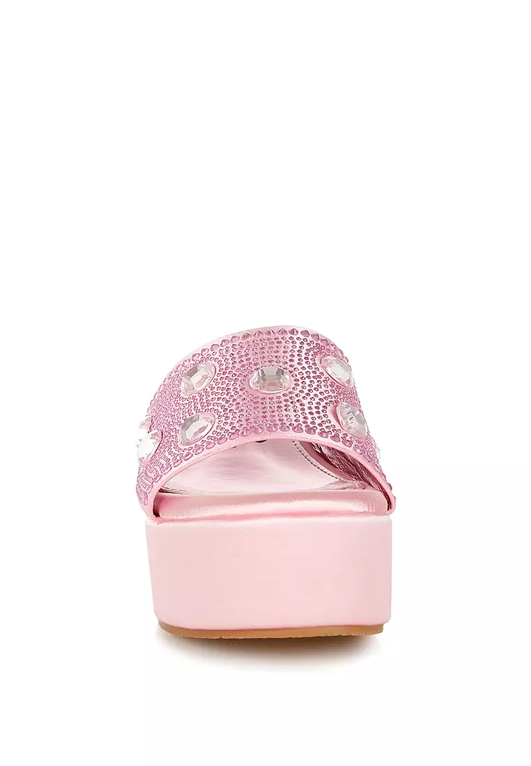 Sandal Platform Berbahan Berlian Imitasi dan Berlian Imitasi Warna Pink