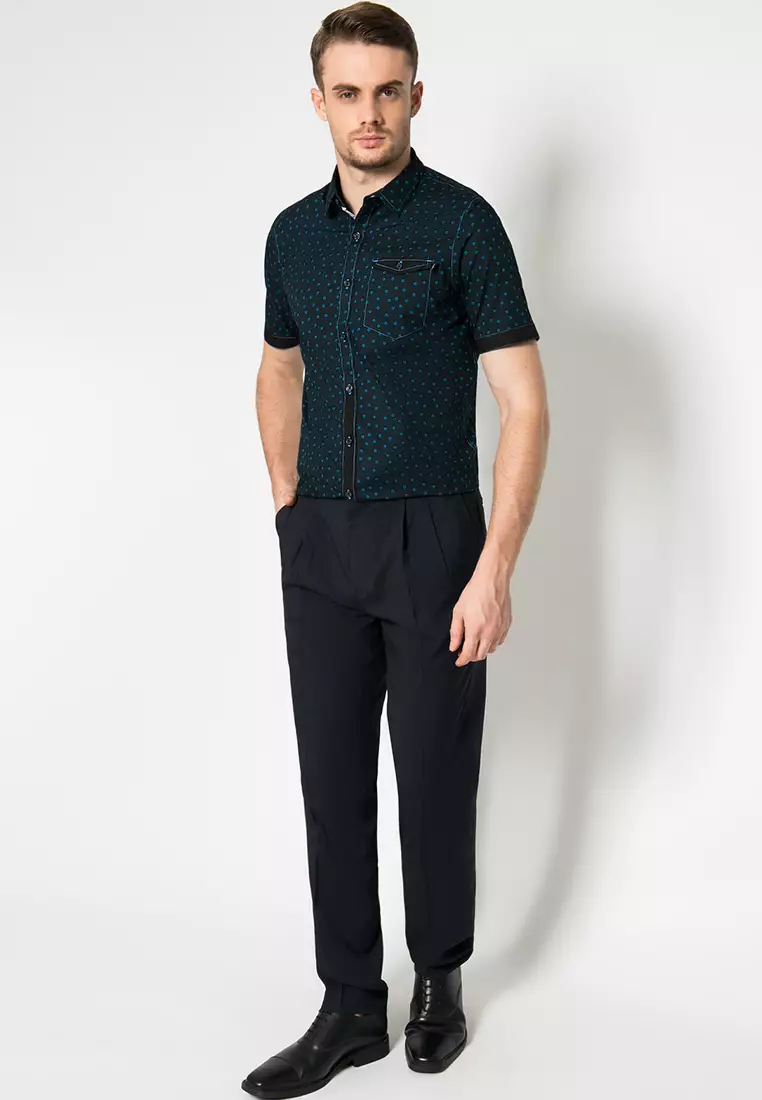 Johnwin - Kemeja Casual - Kemeja Lengan Pendek - Hitam Motif - ASH.670.K880.745.C-S/S