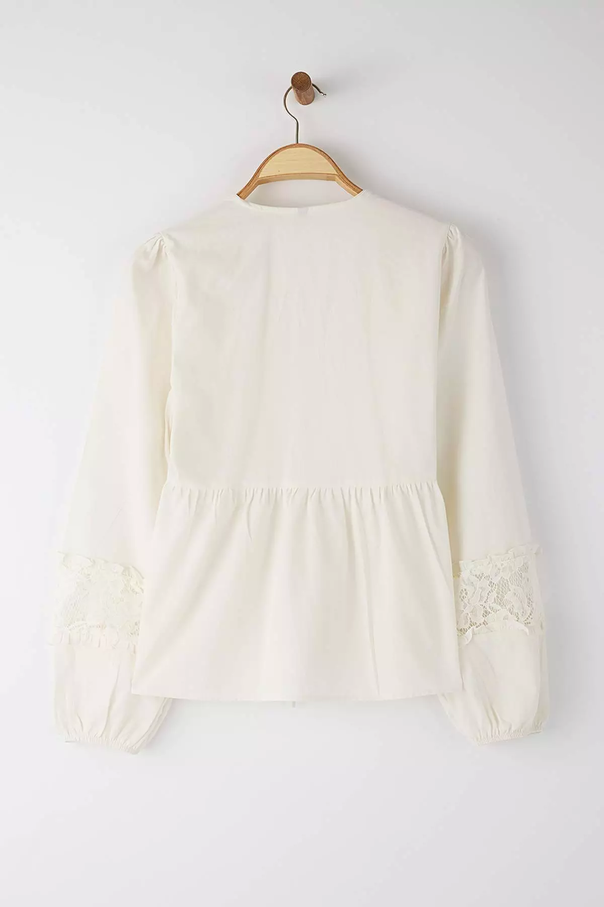 Ecru Lace Laced V Neck Blouse