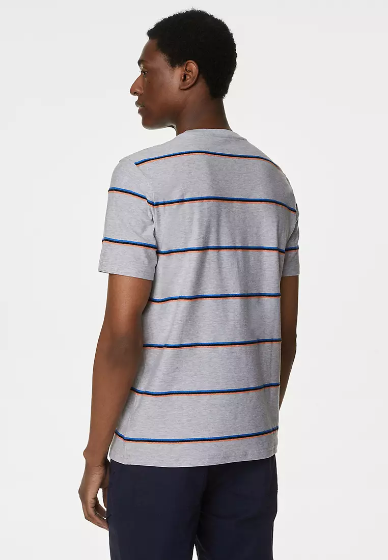 Pure Cotton Textured Striped T-Shirt