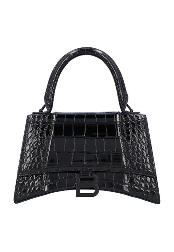 BALENCIAGA black Balenciaga women hourglass small handbag crocodile embossed in black AF767ACA009CD7GS_1
