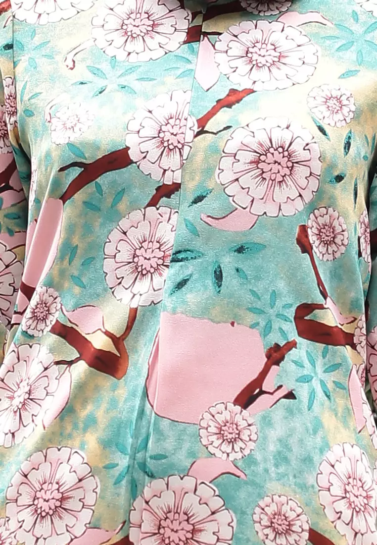 Rina Printed Kurung Mint Pink Flower