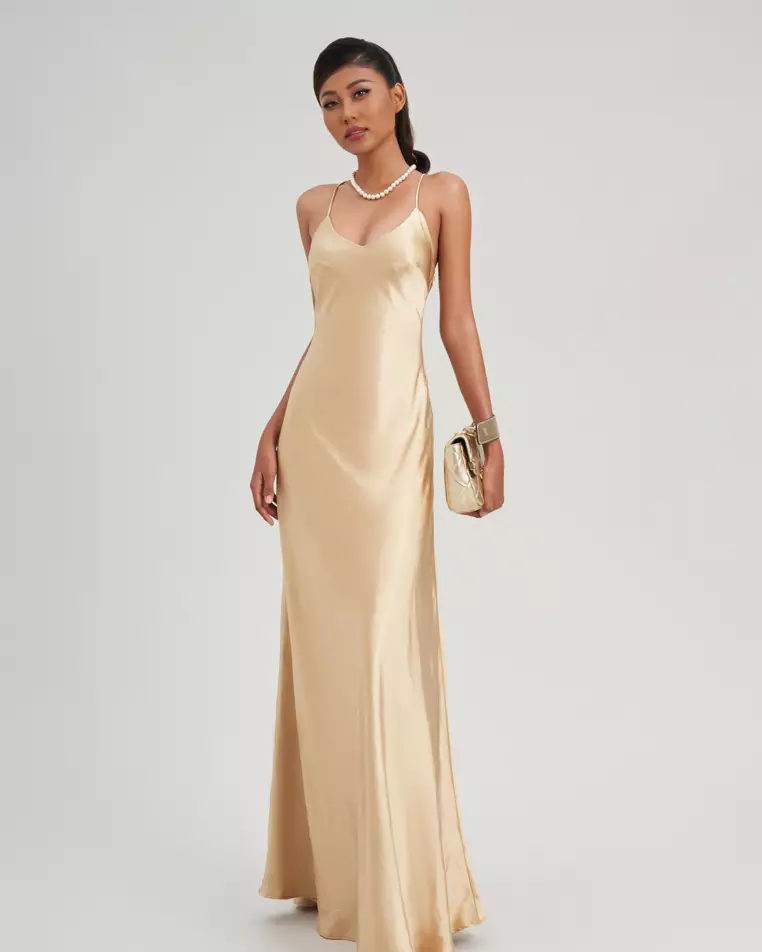 Gold silk hotsell midi dress
