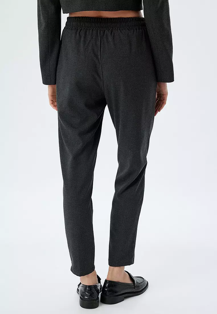 Pocketed Elastic Waist High Waist Jogger Carrot Cut Trousers