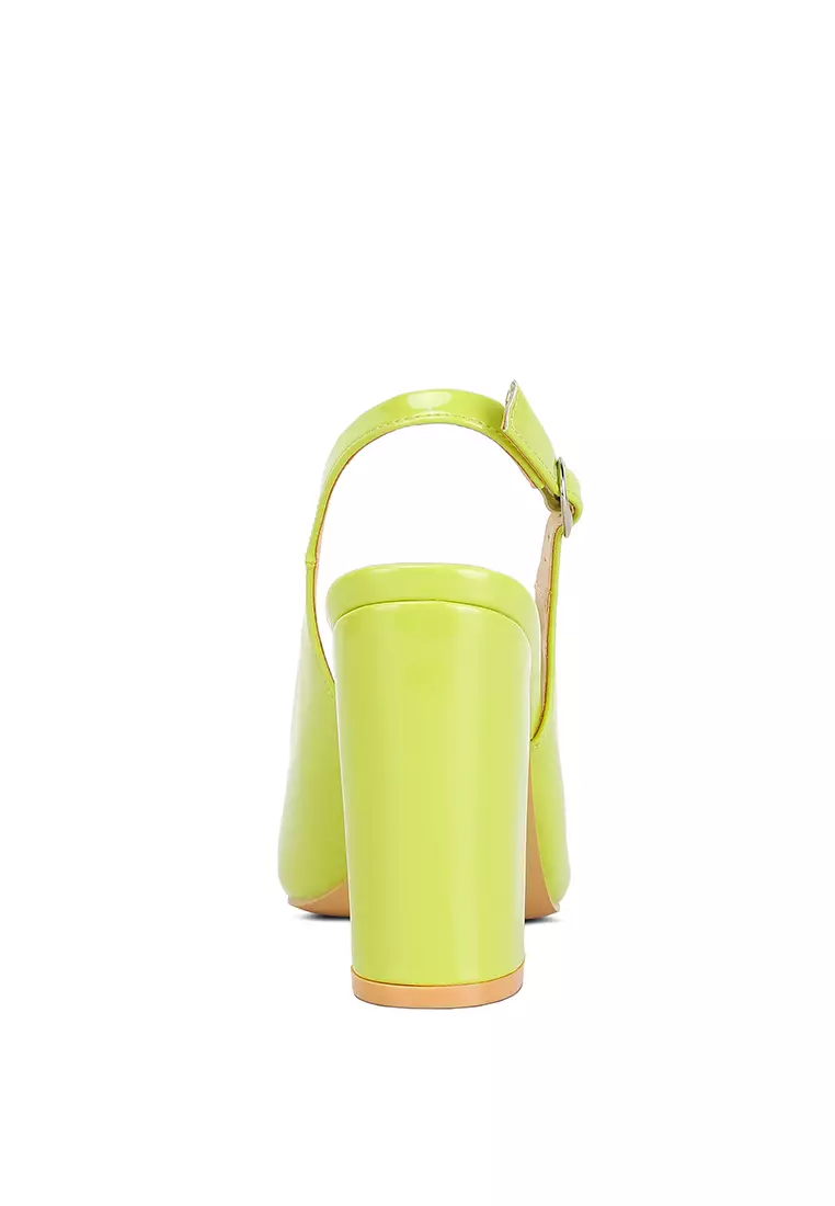 Lime Green Slingback High Block Sandals