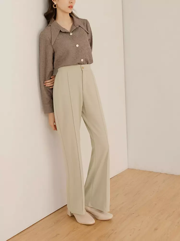 Wrinkle-resistant elastic waistband side-slit long pants [BA7572]