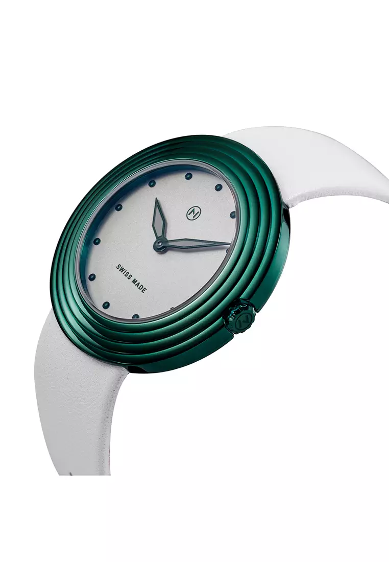 NOVE Streamliner Swiss Made Quartz Leather Watch for Women 40mm White Green B012-01
