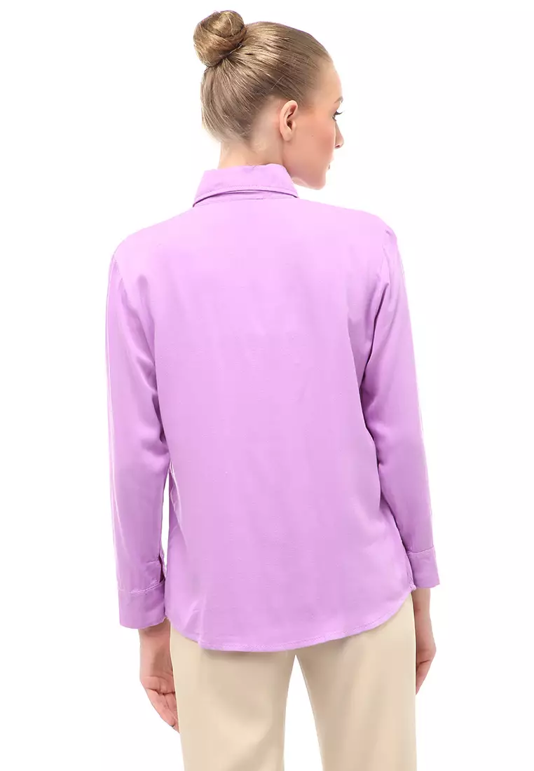 Arcade Atasan Wanita Long Sleeves Kemeja Polos Relaxed Fit - Lilac