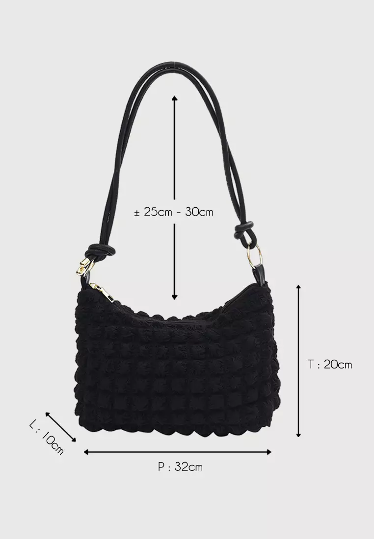 Tas Wanita Bahu Shoulder Bag Import Fashion Korea Tote Bag Minimalist Zipper Texture Baguette Bag Venrc Hitam
