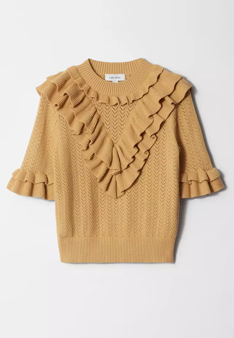 Pointelle-Knit Ruffle Top