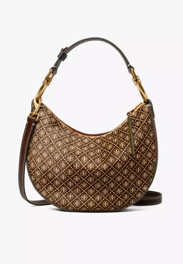 Tory Burch T Monogram Calf Hair Mini Crescent Bag Cold Brew