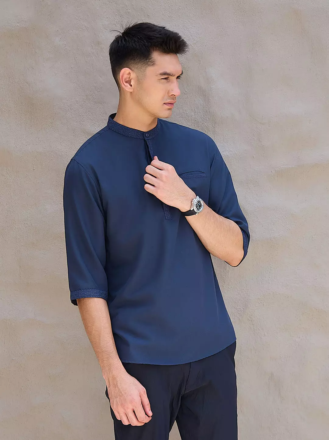 OXCON Kemeja koko Tangan 3/4 Bordir Hasbi Navy