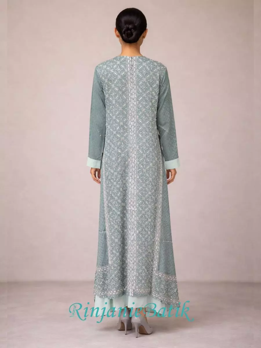 Rinjanie Batik - PDEU GT - Gamis Ramadhani Green Tea - Batik Cap - Dress Raya