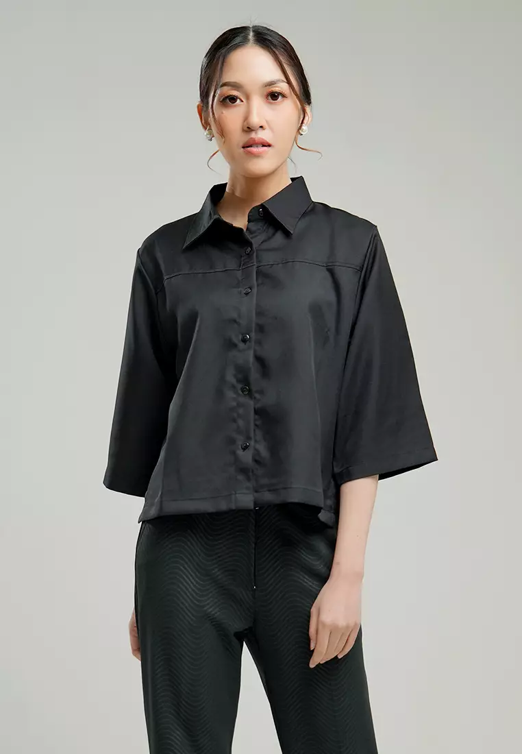 HWR Hardware Clothing Atasan Kemeja Wanita Hardware Cropped Shirt Loose