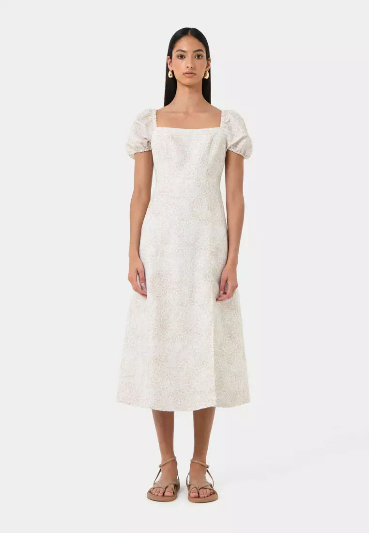 Hazy Linen Puff Sleeve Dress