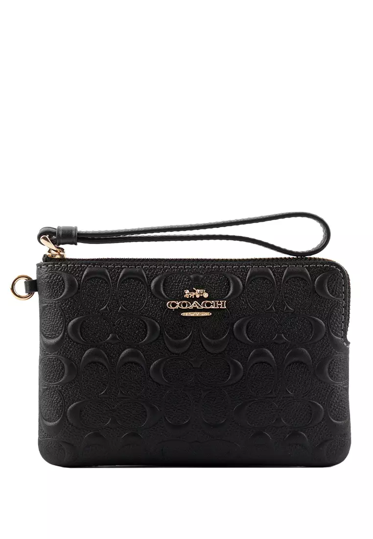 Buy COACH Coach Boxed Corner Zip Wristlet In Signature Leather Black