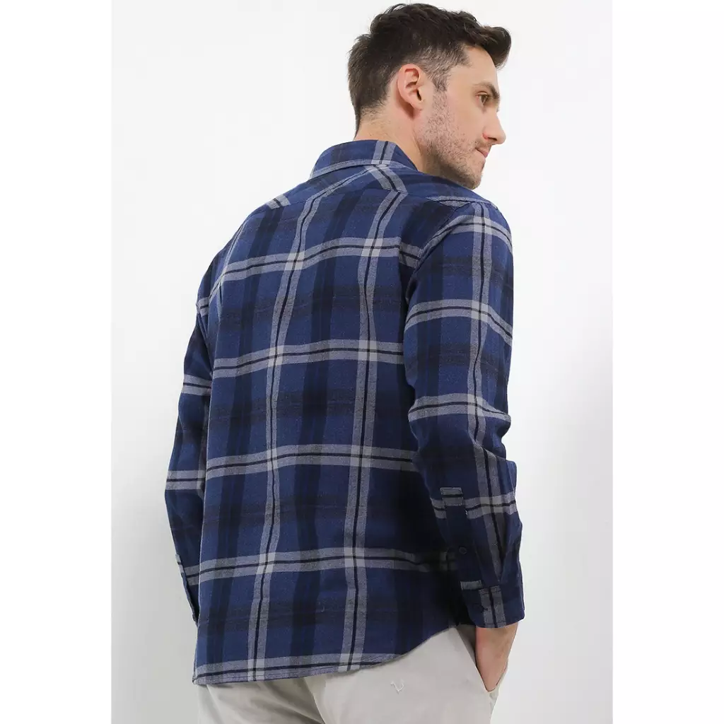 TRIPLE Kemeja Flanel Lengan Panjang Slim Fit (LS 524 NVY) - Navy