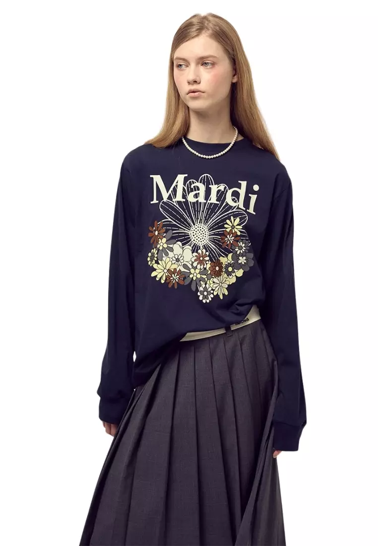 Tshirt Long Sleeve Flowermardi Jardin - Navy Ivory