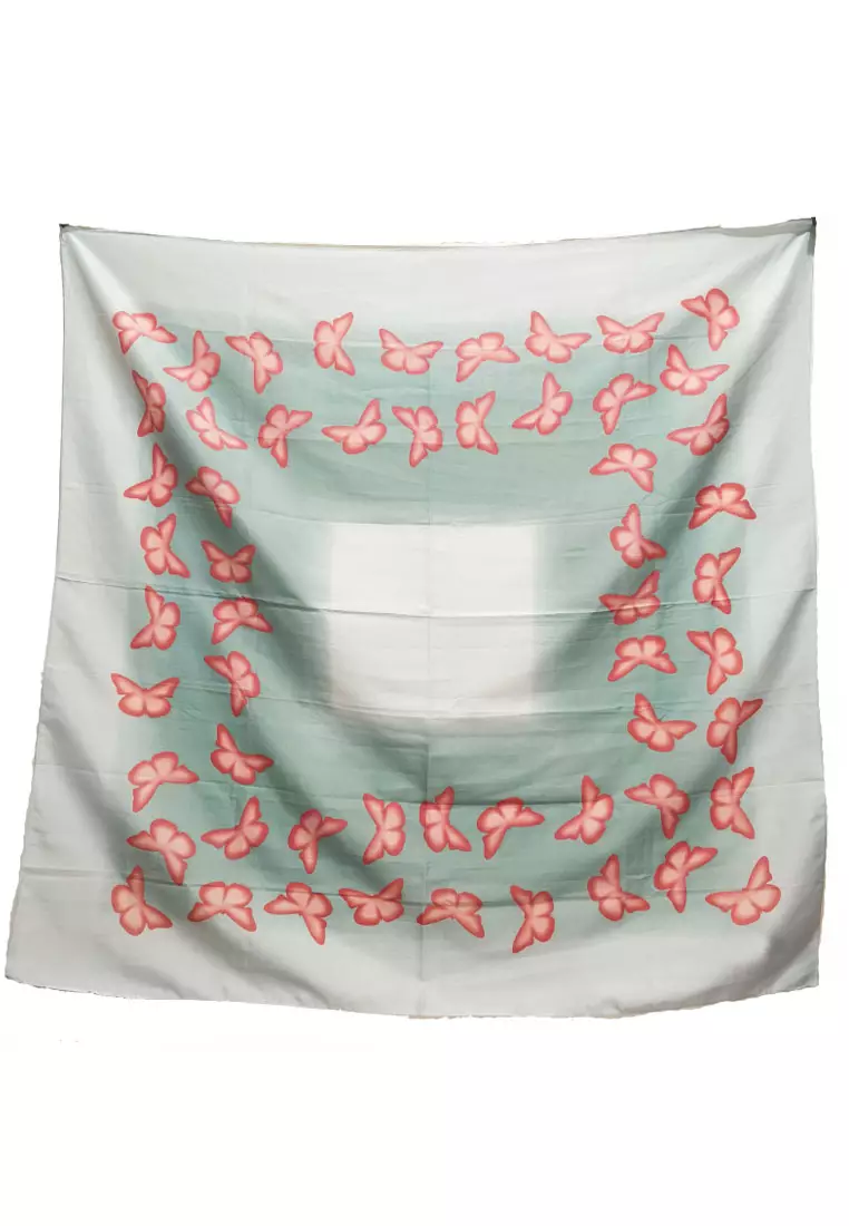 Hijab Segi Empat Wanita Kupu-Kupu Voal Square Scarf Wanita Aqua