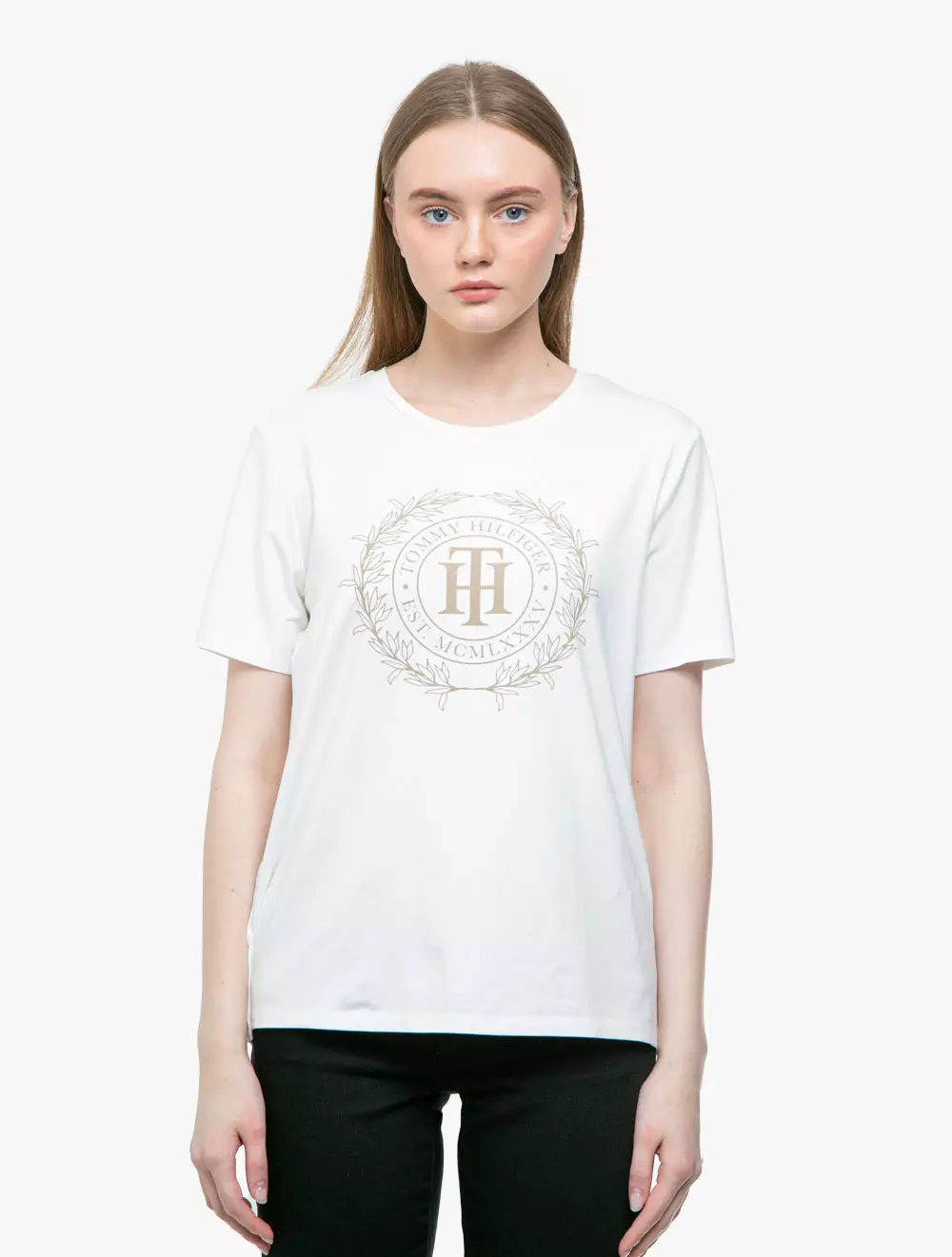 Tommy Hilfiger - CREST LOGO OPEN NECK T-SHIRT - White - white