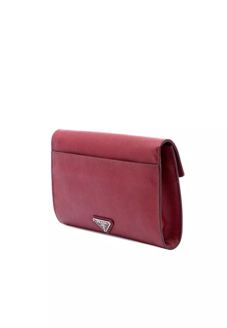 Pre-Loved Prada Saffiano Envelope Pushlock Clutch