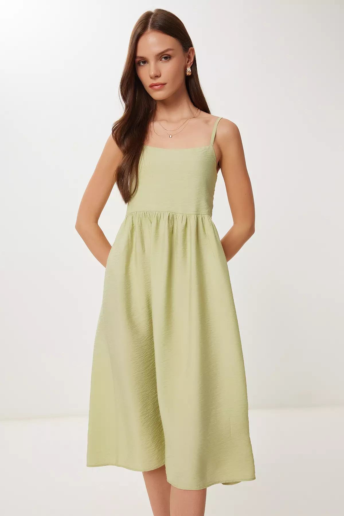 Women's Green Strap Summer Midi Ayrobin Dress Dd01357