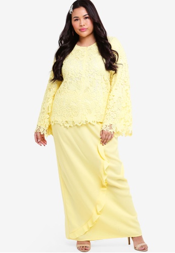 Puff Sleeve Top With Ruffle Skirt from Lubna in Yellow