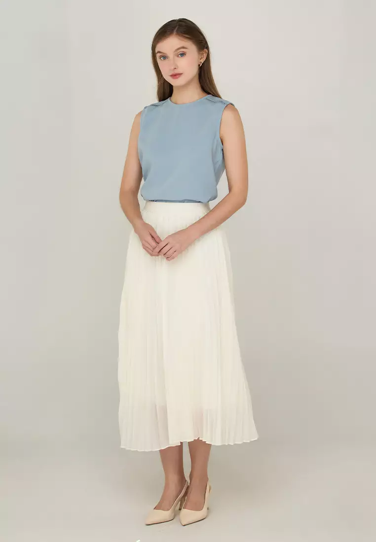 Ambherlynn A-Line Pleated Skirt  with Elastic Waist Band