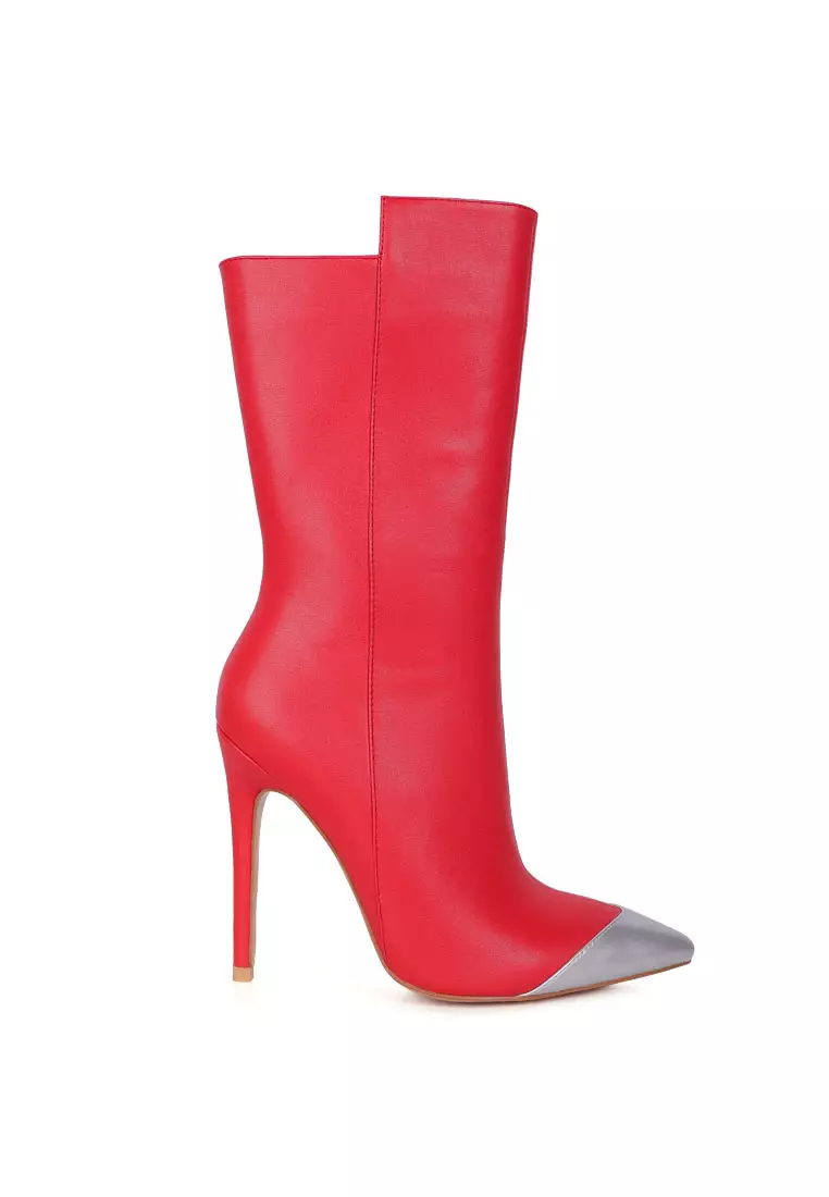Red high heel boots leather shop