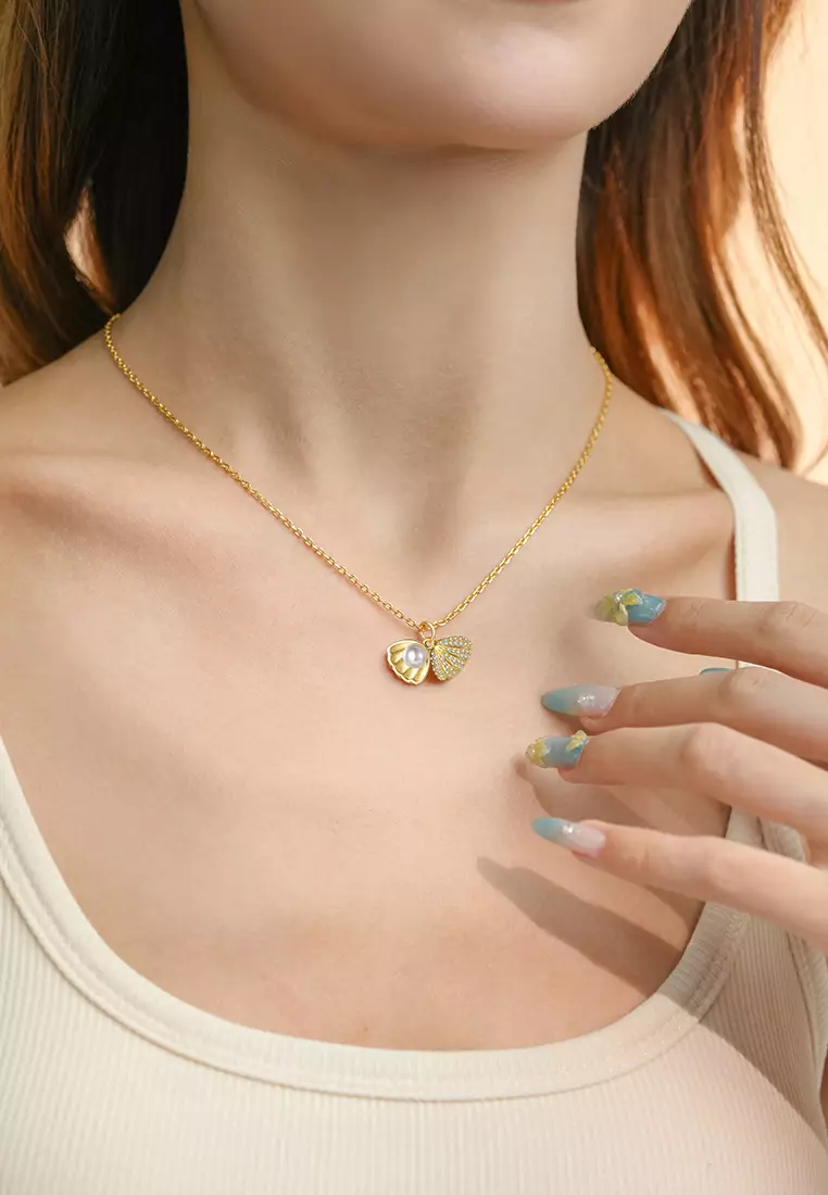 Kalung Wanita Titanium Pearl Shell Design Korea Fashion Cewek Original Necklaces