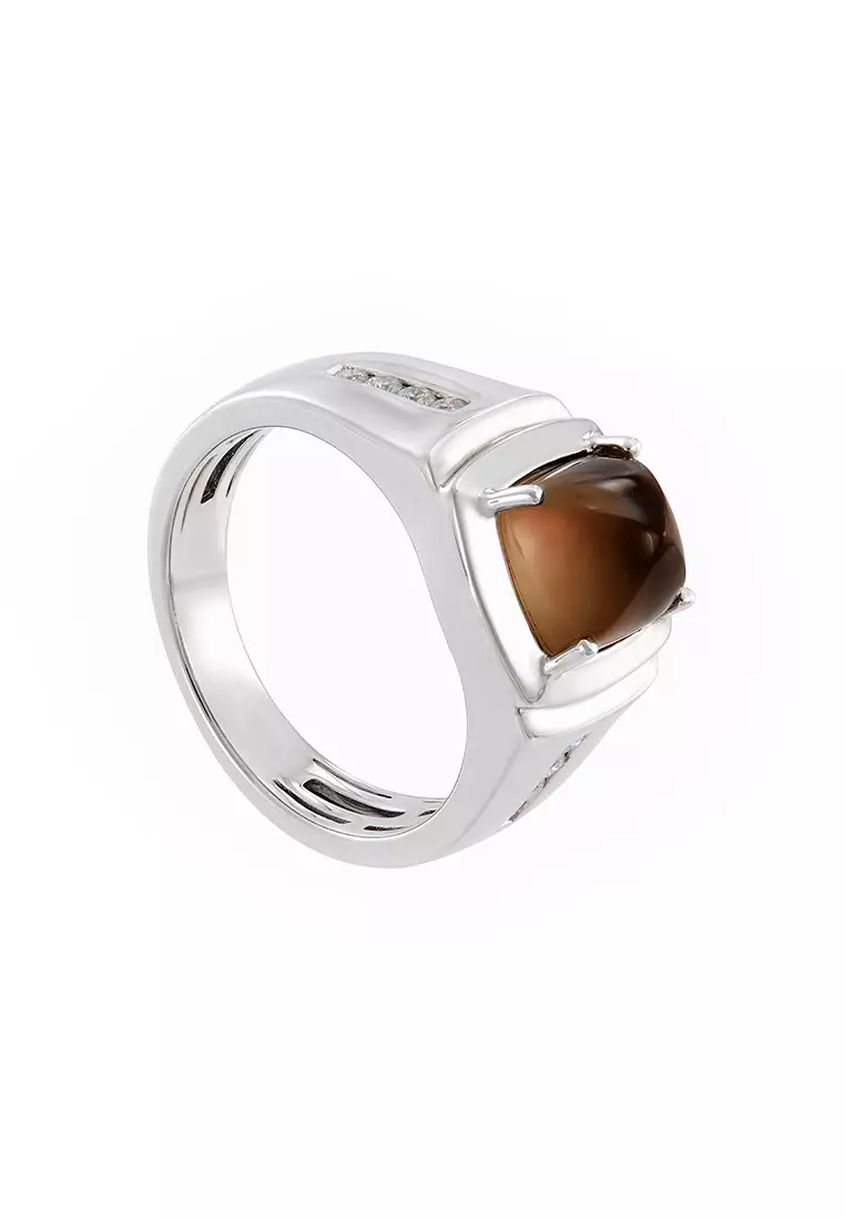 HABIB Smoky and Diamond Men's Ring in 925 Silver Palladium 271890125(PLD)-QUTZ
