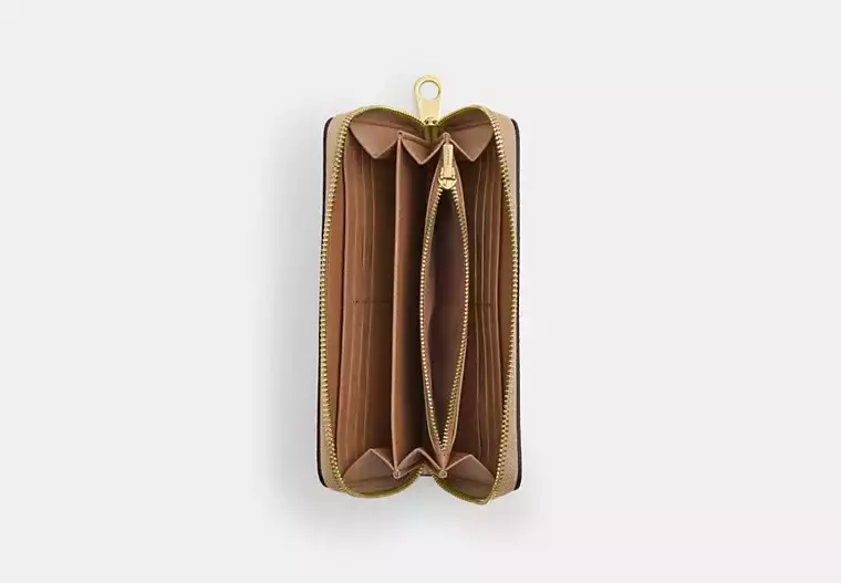 Long Zip Around Wallet In Signature Canvas Gold/Sand/Chalk