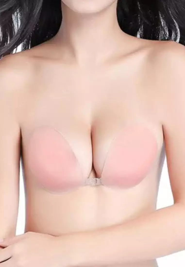 Love Knot Nu Bra 3cm Thickness Seamless Invisible Reusable Adhesive Push Up  Nubra Stick On Wedding Silicon Strapless Bra Tube Bra (Beige)