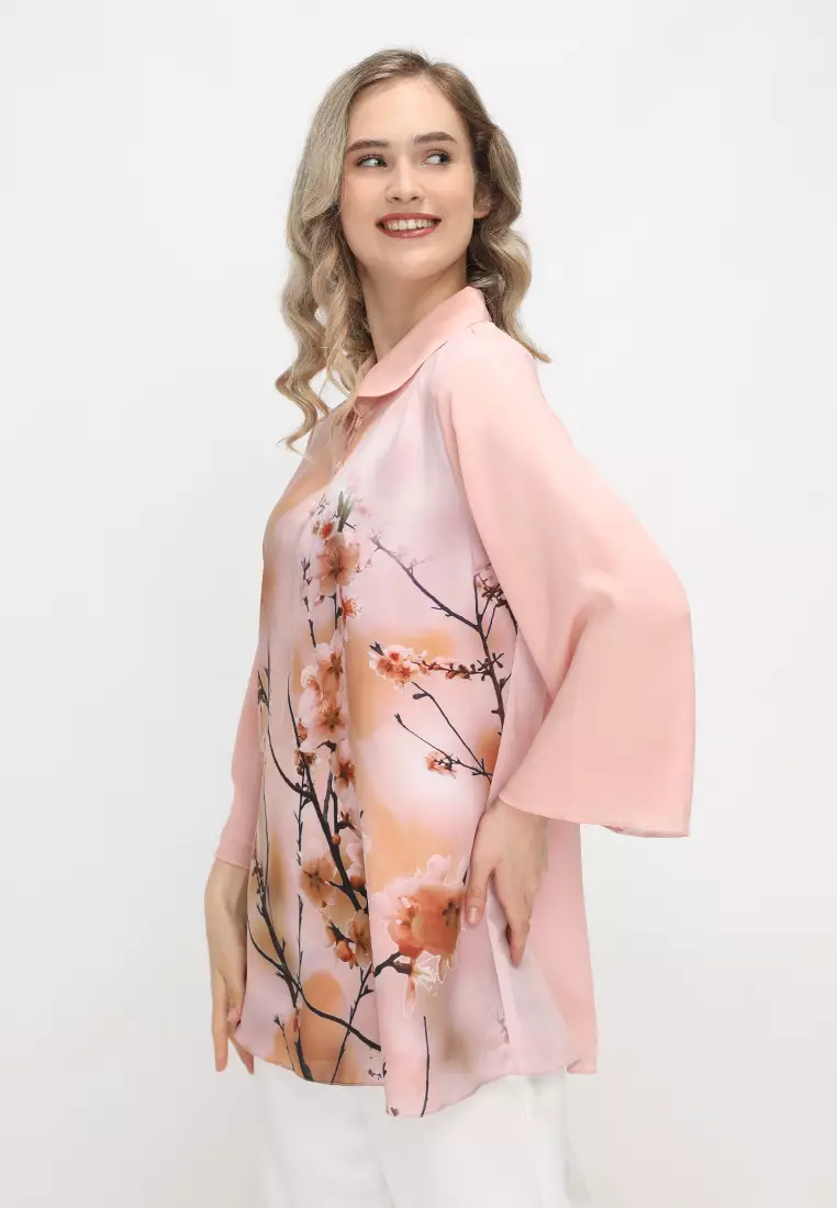 Blouse With Pattern Cherry Blossoms In Pink By Brilliant Girl Warna PINK