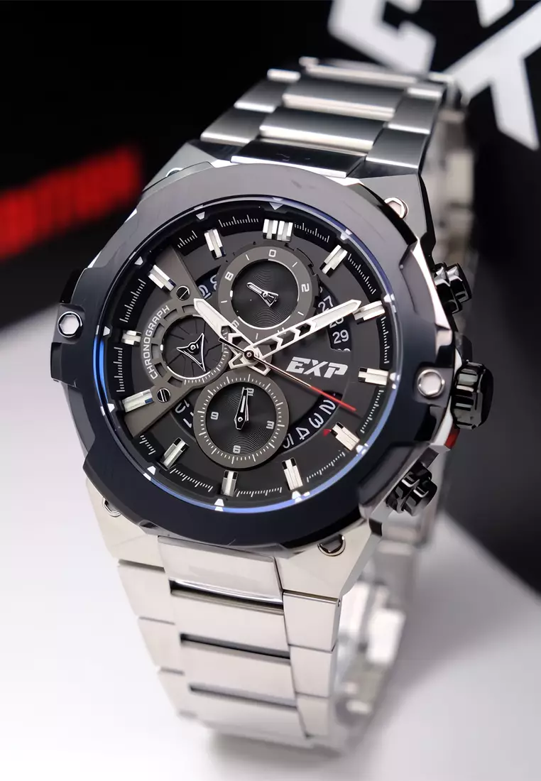 Expedition EXP - Jam Tangan Chronograph Pria - Silver Case Black Dial Stainless Steel - 6838 MCBTBBA