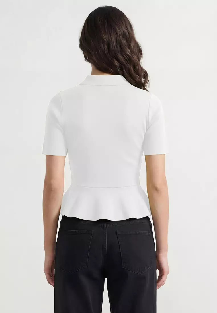 Ecru Peplum/Waist Fitted Button Detailed Knitwear Blouse Twoss26Bz158