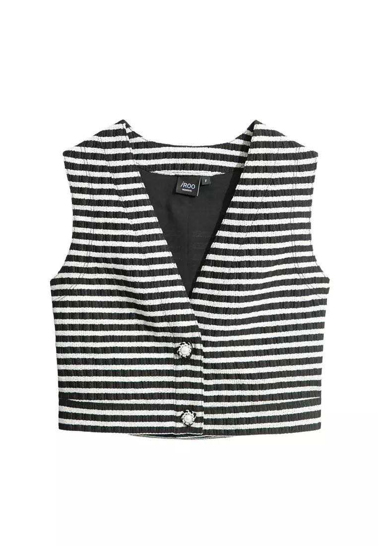 Black White Stripe Crop Vest
