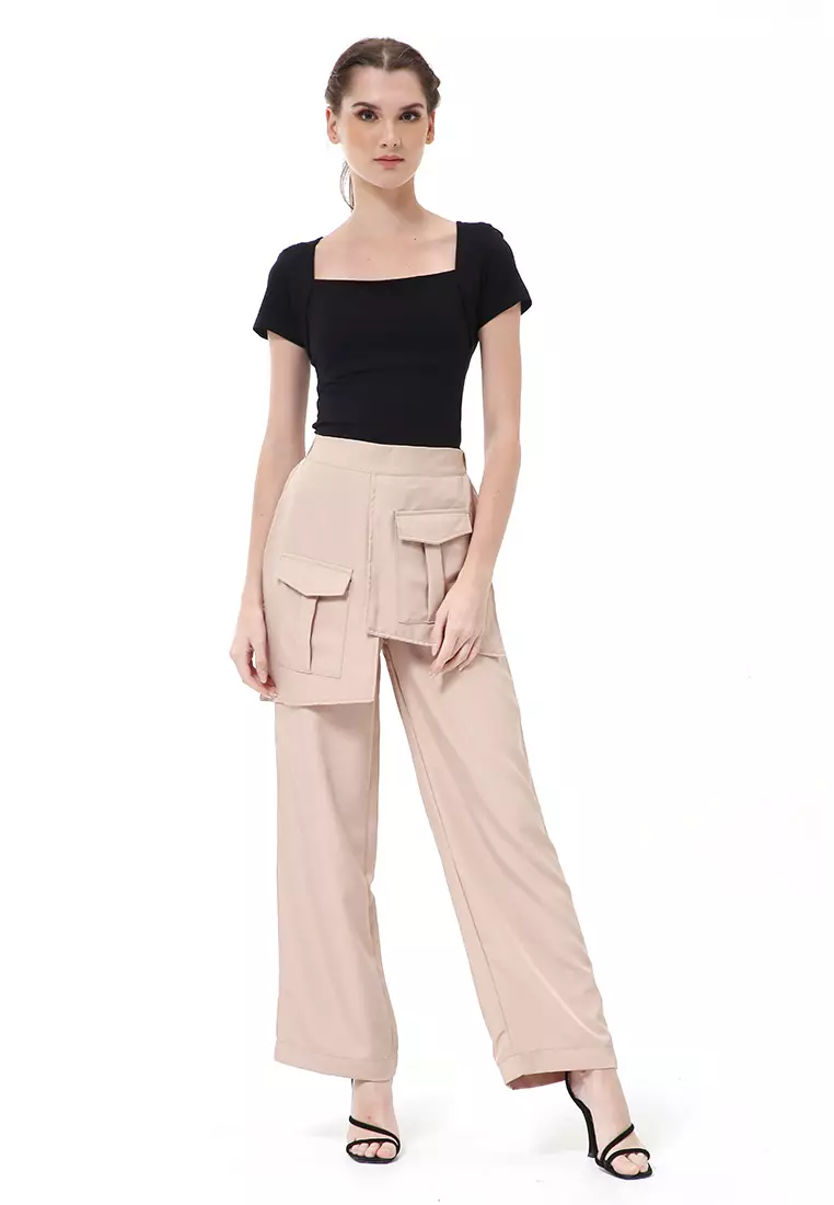 Stella Long Pants Celana Panjang Kasual Wanita Model Pocket Material Cotton ORIGINAL - Cream