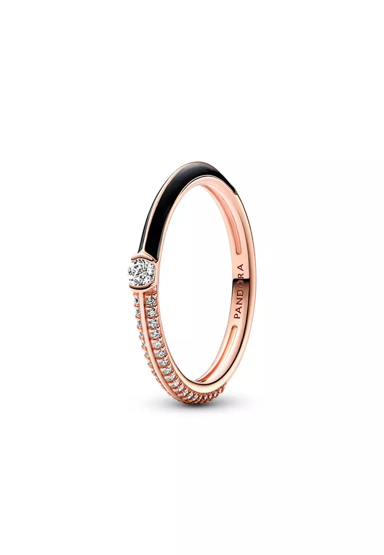 Pandora ME 14K Rose Gold Plated Pavé & Black Dual Ring