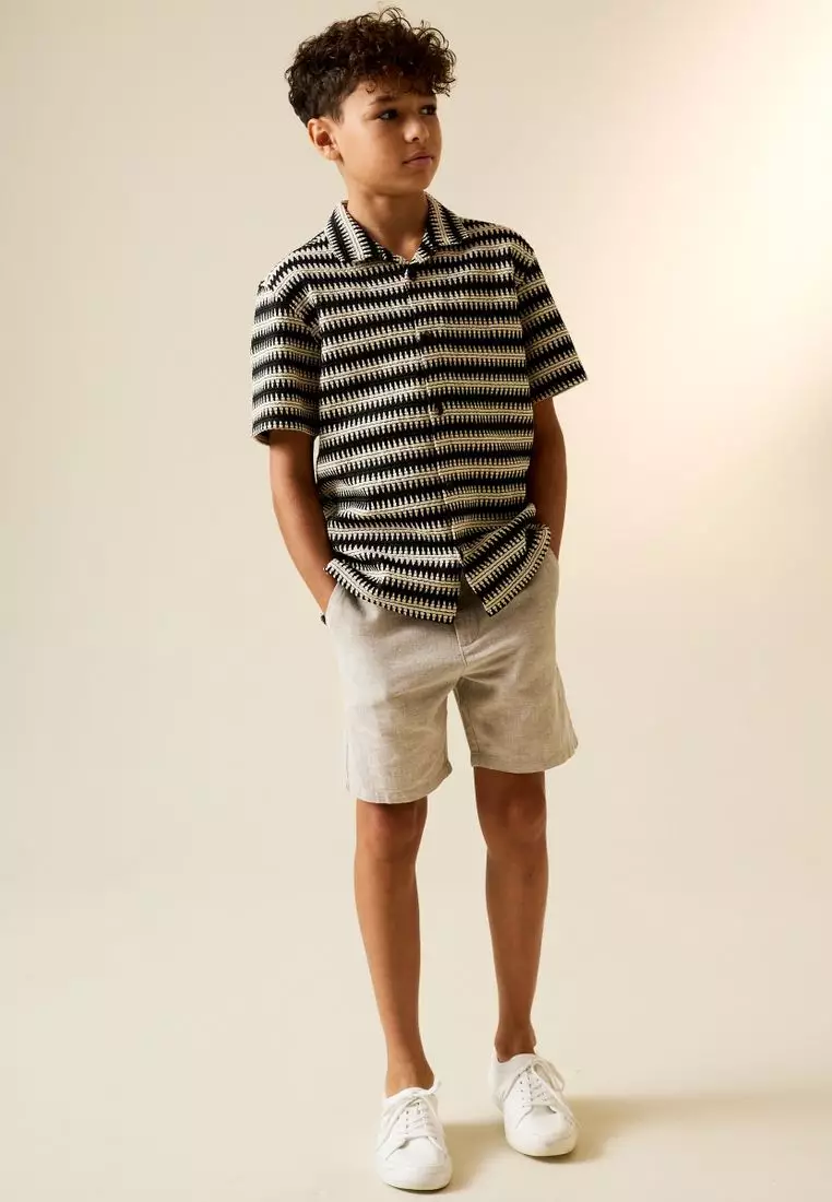 Short Sleeve Textured Stripe Revere Shirt