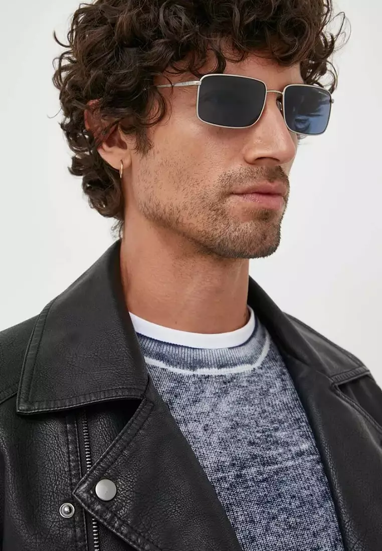 Buy Armani Exchange Men's Rectangle Frame Silver Metal Sunglasses