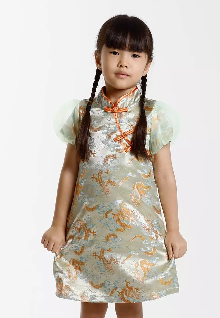 Forest Jacquard Tang Suit Cheongsam Dress | CNY 2025 Family Wear - FK885091-42LtGreen