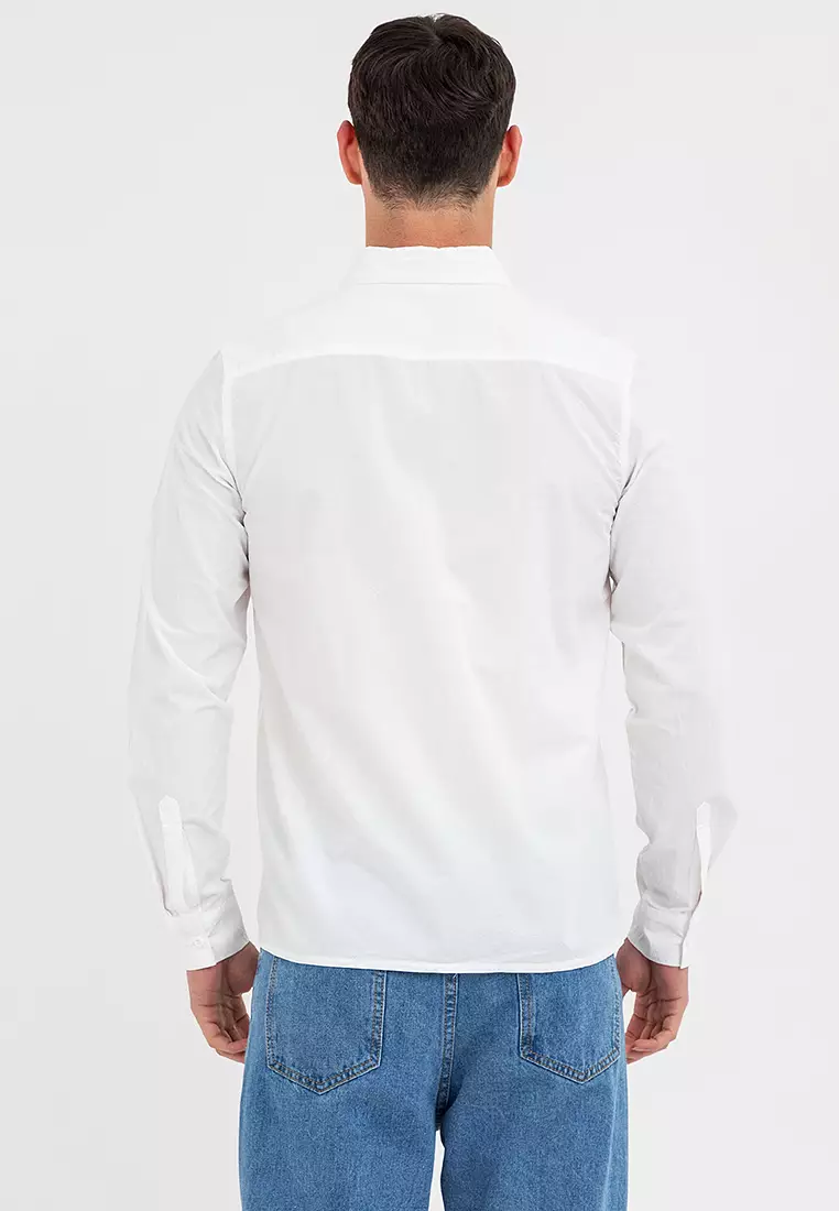 Men's Polo LS Button Down White