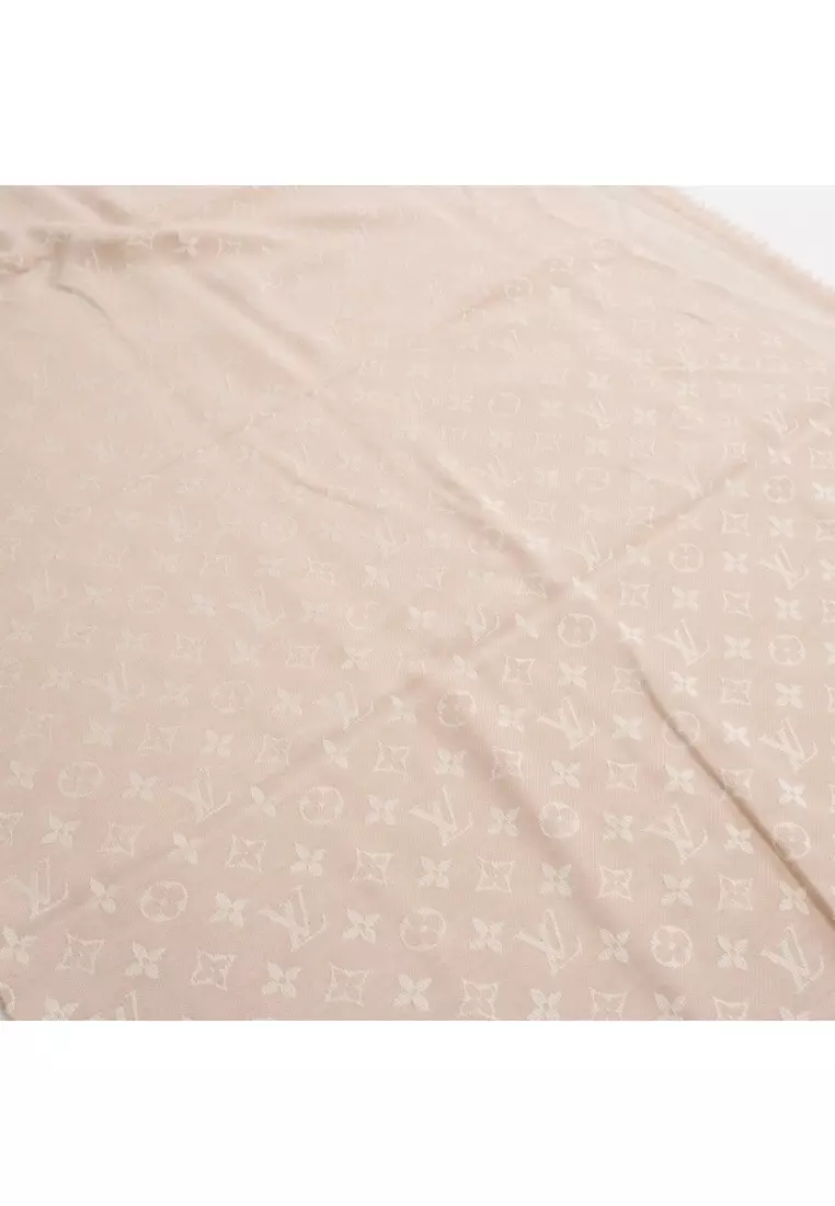 Pre-Loved Louis Vuitton shawl monogram shine Stall shawl silk wool Light pink